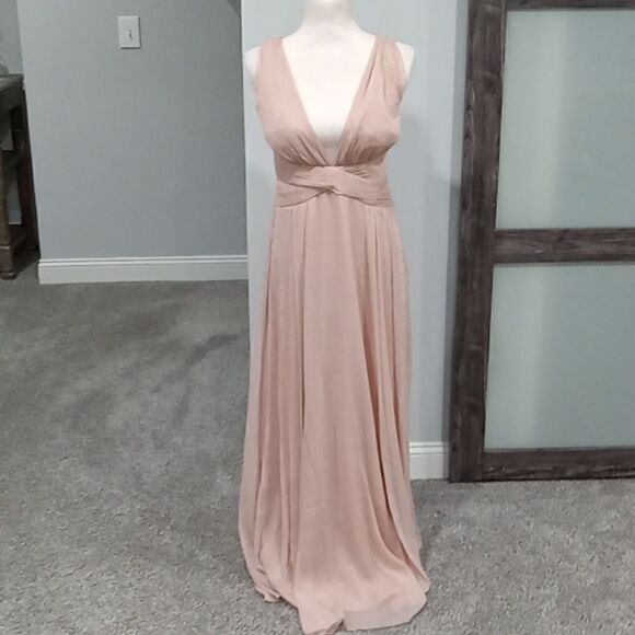 Asos Design floor length sleeveless tulle formal dress in champagne size 6 NWT - Picture 1 of 4